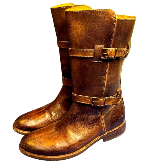 Bed Stu Brown Leather Mid Calf Double Strap Zip Up Women's Boots sz 8 Cobbler - Picture 1 of 13